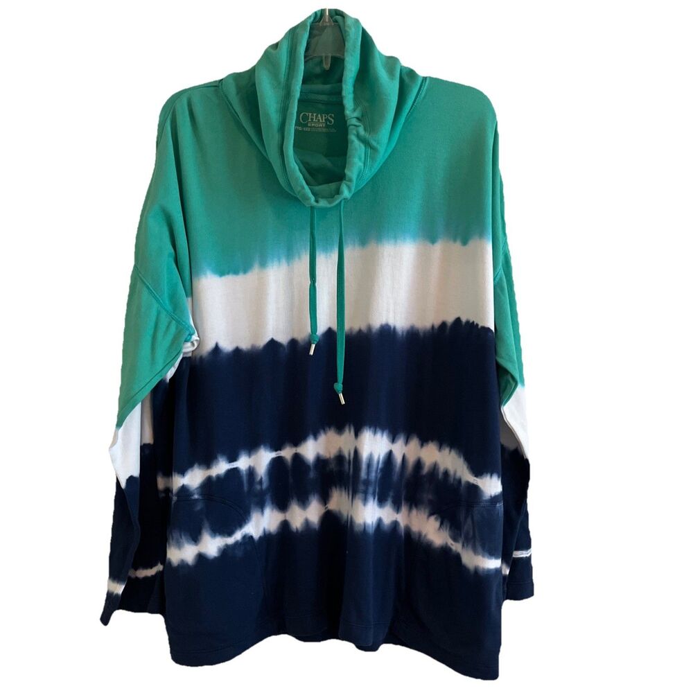 Chaps Sports Sweatshirt Women’s XXL Green Blue Tie Die Infinity Neck Drawstring